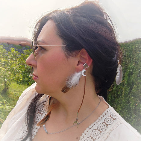 Anneau manchette doré chaman pierre et plume naturelle - Secret de Cristaux