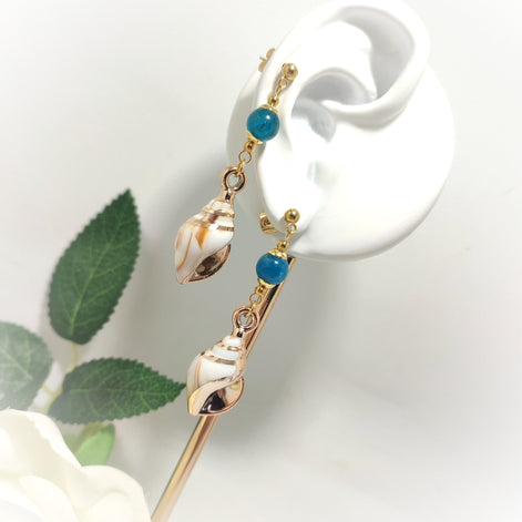 Boucles d'oreilles Coquillages dorée, pierre sur mesure - Secret de Cristaux