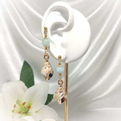 Boucles d'oreilles Coquillages dorée, pierre sur mesure - Secret de Cristaux