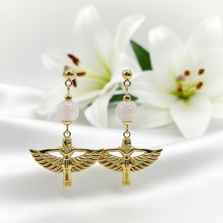 Boucles d'oreilles Isis, Doré ou argenté, pierre au choix - Secret de Cristaux