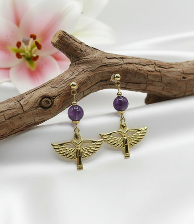 Boucles d'oreilles Isis Doré améthyste