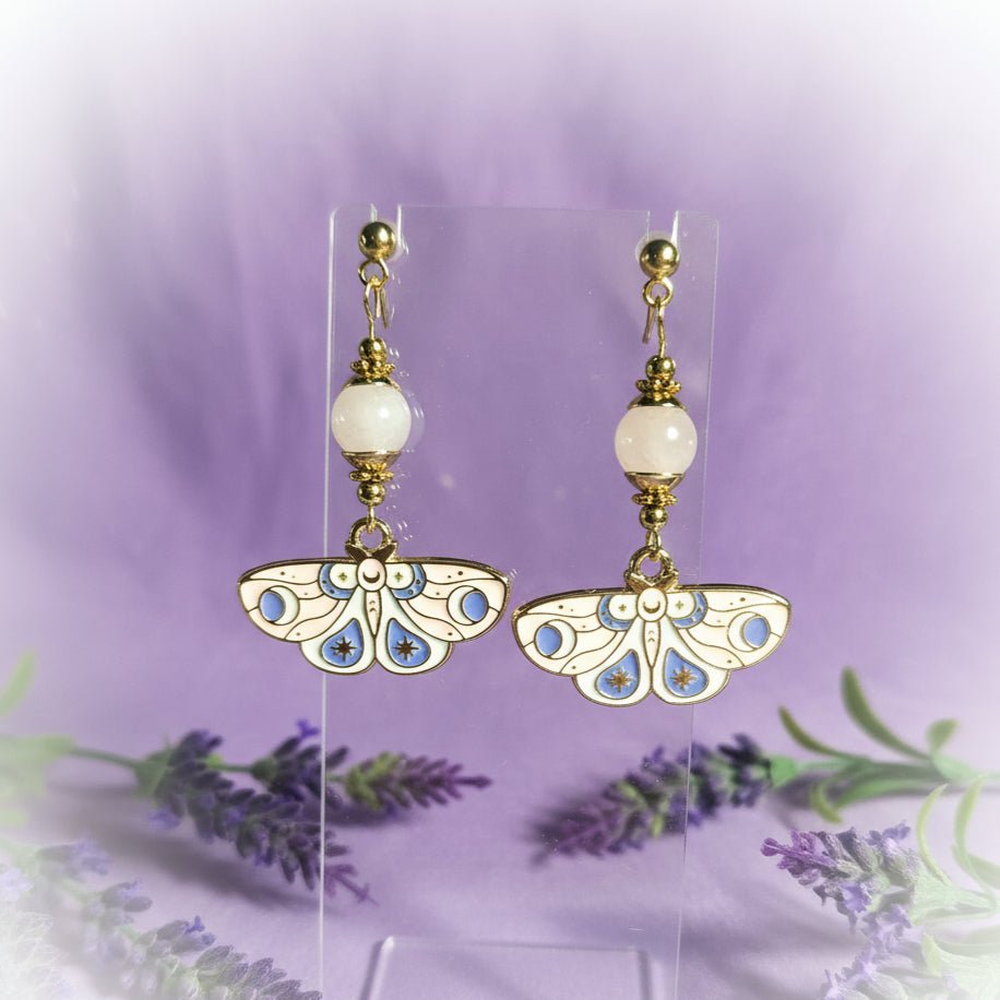 Boucles d'oreilles papillons quartz rose, apatite ou rhodochrosite - Secret de Cristaux