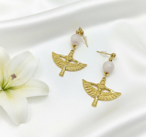 Boucles d'oreilles Isis, Doré ou argenté, pierre au choix - Secret de Cristaux