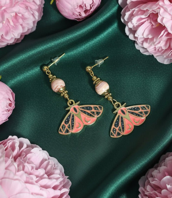 Boucles d'oreilles papillons quartz rose, apatite ou rhodochrosite - Secret de Cristaux