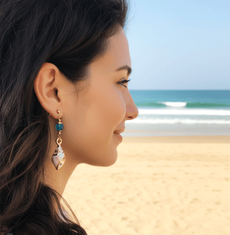 Boucles d'oreilles Coquillages dorée, pierre sur mesure - Secret de Cristaux