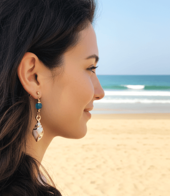 Boucles d'oreilles Coquillages dorée, pierre sur mesure - Secret de Cristaux