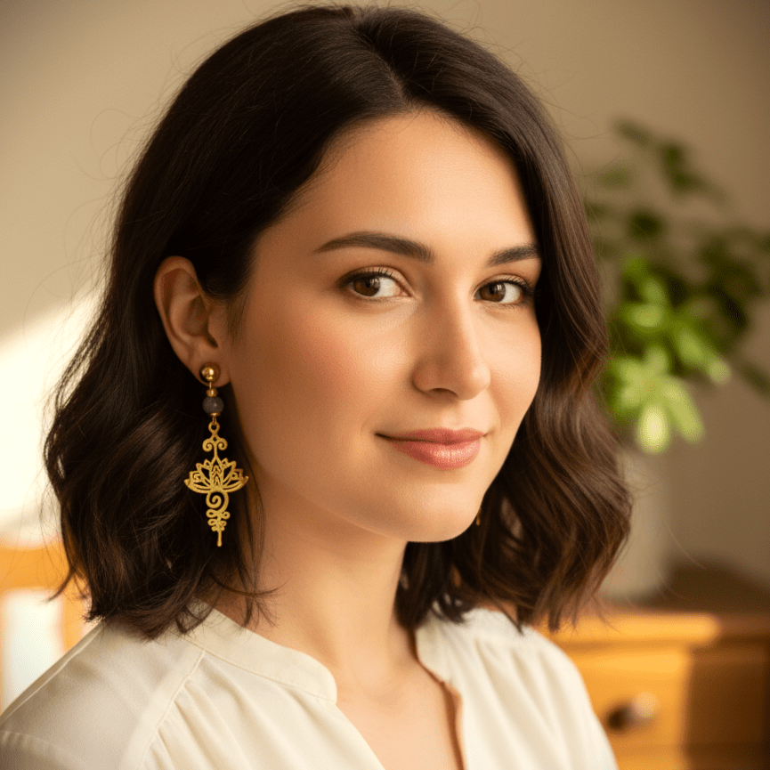 Boucles d'oreilles divines Lotus Unalom, sur mesure, pierre au choix - Secret de Cristaux