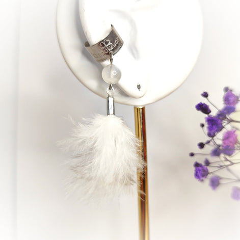 Anneau manchette doré chaman pierre et plume naturelle - Secret de Cristaux