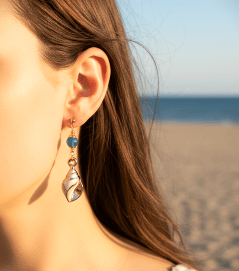 Boucles d'oreilles Coquillages dorée, pierre sur mesure - Secret de Cristaux