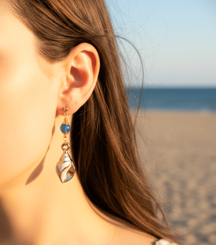 Boucles d'oreilles Coquillages dorée, pierre sur mesure - Secret de Cristaux