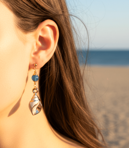 Boucles d'oreilles Coquillages dorée, pierre sur mesure - Secret de Cristaux
