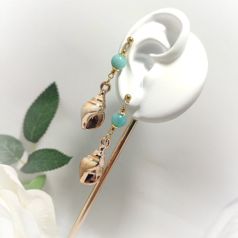 Boucles d'oreilles Coquillages dorée, pierre sur mesure - Secret de Cristaux