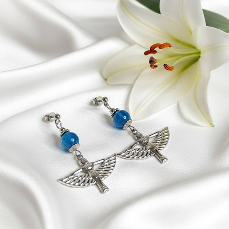 Boucles d'oreilles Isis, Doré ou argenté, pierre au choix - Secret de Cristaux