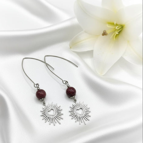 Boucles d'oreilles déclaration argenté en améthyste ou jaspe mokaite - Secret de Cristaux