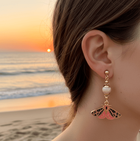 Boucles d'oreilles papillons quartz rose, apatite ou rhodochrosite - Secret de Cristaux