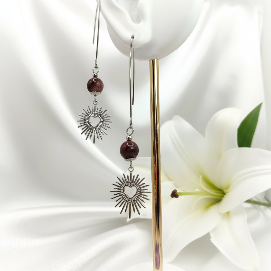 Boucles d'oreilles déclaration argenté en améthyste ou jaspe mokaite - Secret de Cristaux