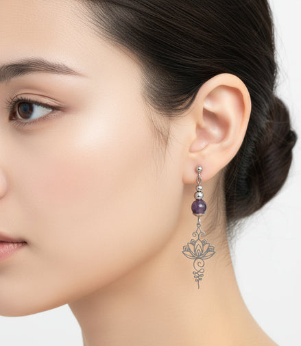 Boucles d'oreilles divines Lotus Unalom, sur mesure, pierre au choix - Secret de Cristaux