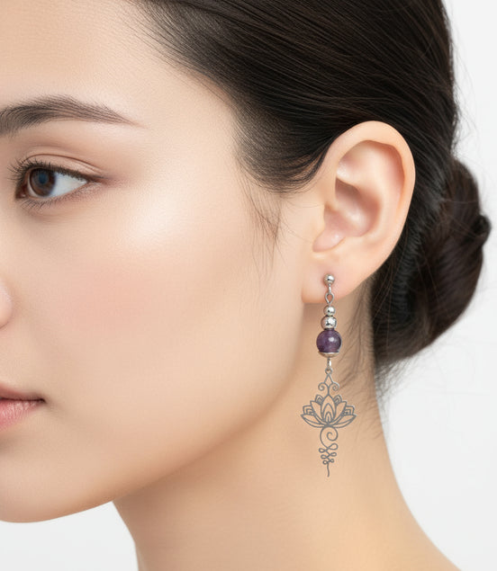 Boucles d'oreilles divines Lotus Unalom, sur mesure, pierre au choix - Secret de Cristaux