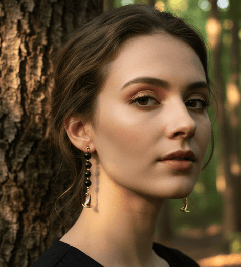 Boucles d'oreilles wicca doré en Obsidienne, améthyste, merlinite - Secret de Cristaux