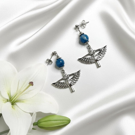 Boucles d'oreilles Isis, Doré ou argenté, pierre au choix - Secret de Cristaux