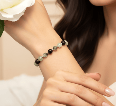 Bracelet protection énergétique, Labradorite, tourmaline noire, préhnite - Secret de Cristaux