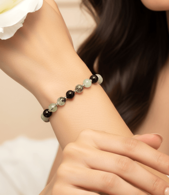 Bracelet protection énergétique, Labradorite, tourmaline noire, préhnite - Secret de Cristaux