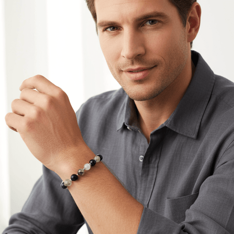 Bracelet protection énergétique, Labradorite, tourmaline noire, préhnite - Secret de Cristaux