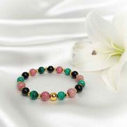 Bracelet deuil en pierre de rhodonite, malachite, tourmaline - Secret de Cristaux
