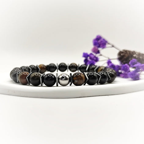 Bracelet de Protection, tourmaline noire, Obsidienne, œil de tigre - Secret de Cristaux