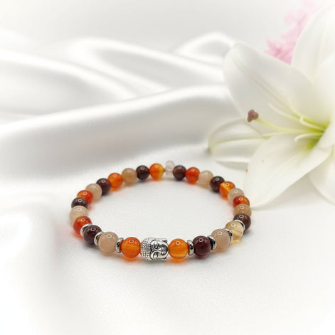 Bracelet Vitalité libido en cornaline grenat pierre de lune sur mesure - Secret de Cristaux