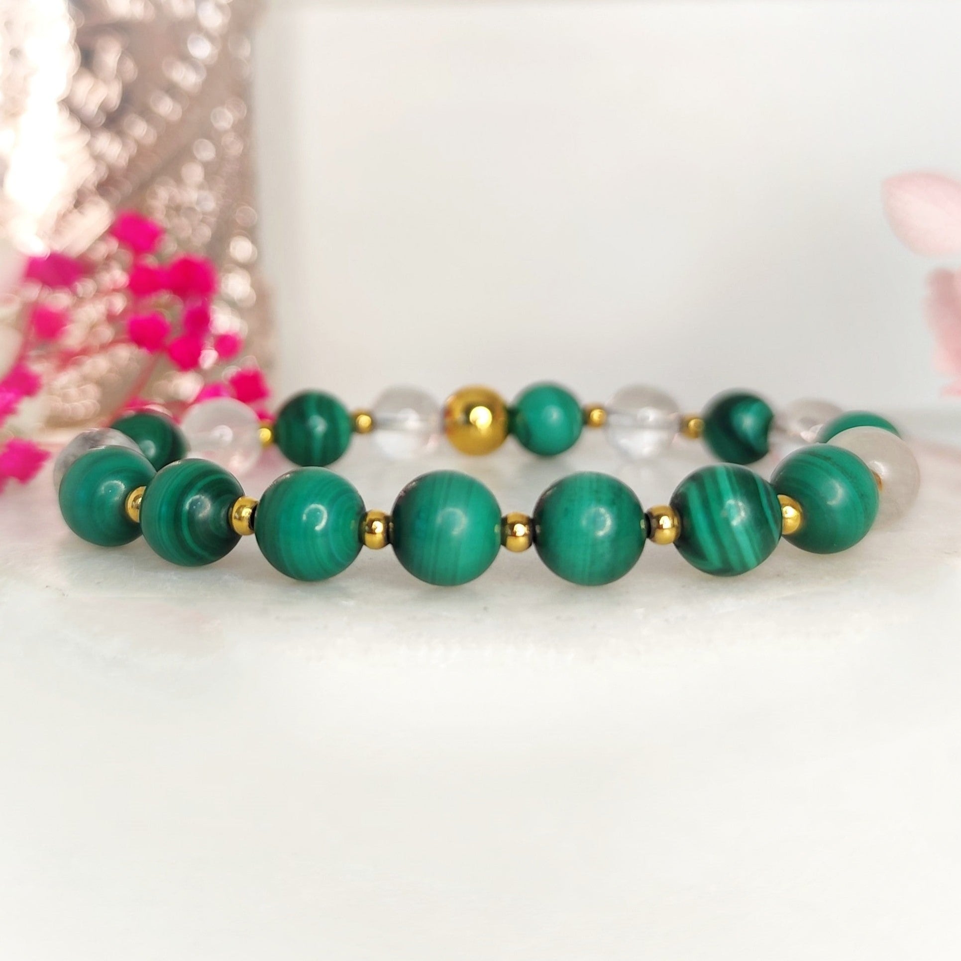 Bracelet Douleurs Arthrose en malachite et quartz - Secret de Cristaux