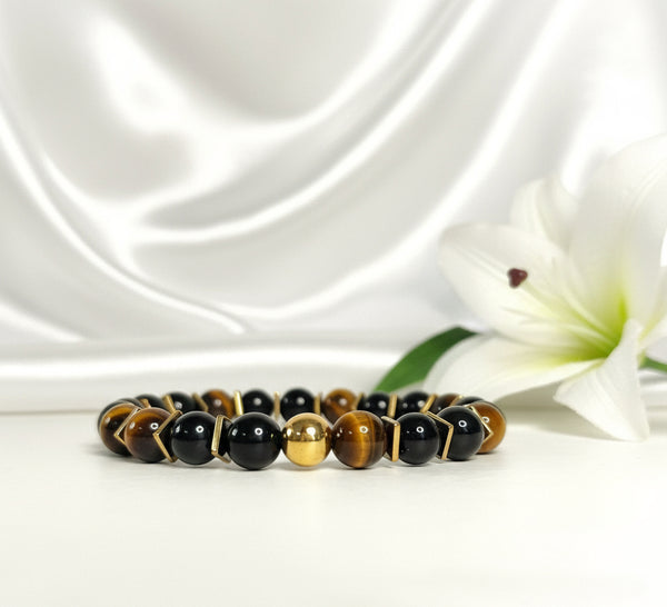 Bracelet de Protection, tourmaline noire, Obsidienne, œil de tigre - Secret de Cristaux