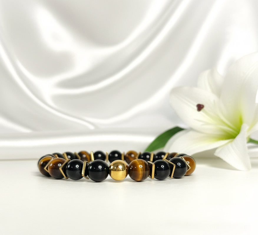 Bracelet de Protection, tourmaline noire, Obsidienne, œil de tigre
