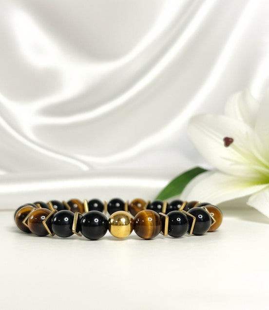 Bracelet de Protection, tourmaline noire, Obsidienne, œil de tigre - Secret de Cristaux