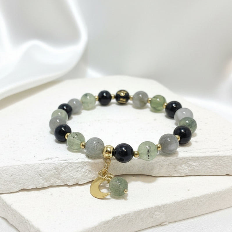 Bracelet protection énergétique, Labradorite, tourmaline noire, préhnite 