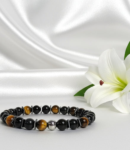 Bracelet de Protection, tourmaline noire, Obsidienne, œil de tigre - Secret de Cristaux