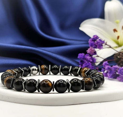 Bracelet de Protection, tourmaline noire, Obsidienne, œil de tigre - Secret de Cristaux