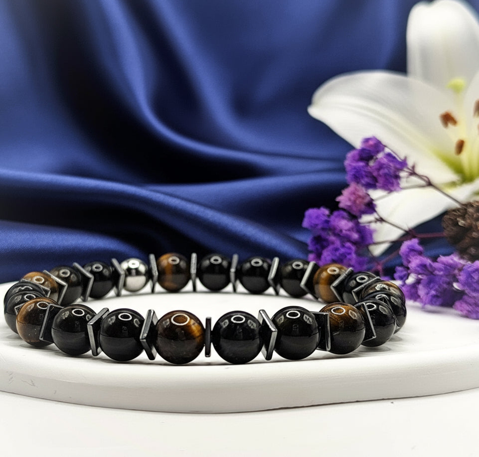 Bracelet de Protection, tourmaline noire, Obsidienne, œil de tigre - Secret de Cristaux