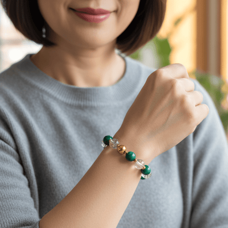 Bracelet Douleurs Arthrose en malachite et quartz - Secret de Cristaux