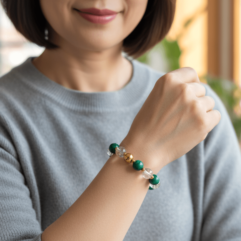 Bracelet Douleurs Arthrose en malachite et quartz - Secret de Cristaux