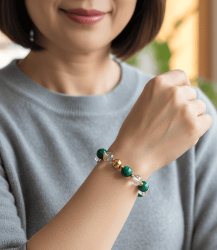 Bracelet Douleurs Arthrose en malachite et quartz - Secret de Cristaux