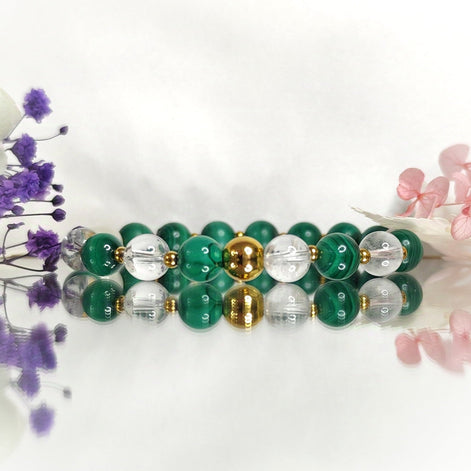 Bracelet Douleurs Arthrose en malachite et quartz - Secret de Cristaux