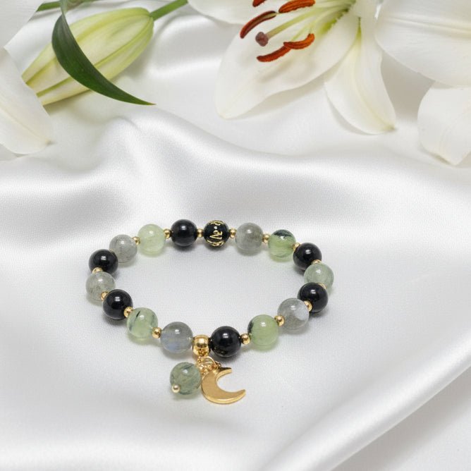 Bracelet protection énergétique, Labradorite, tourmaline noire, préhnite - Secret de Cristaux