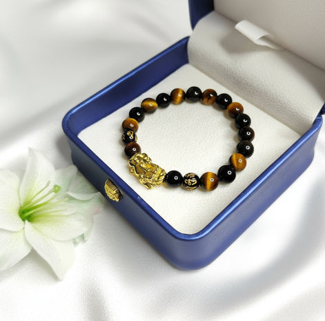 Bracelet de Protection, tourmaline noire, Obsidienne, œil de tigre - Secret de Cristaux
