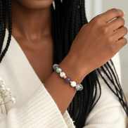 Bracelet Dépression burn - out en Amazonite, lépidolite, opale dendritique - Secret de Cristaux