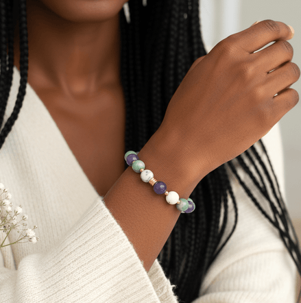 Bracelet Dépression burn - out en Amazonite, lépidolite, opale dendritique - Secret de Cristaux