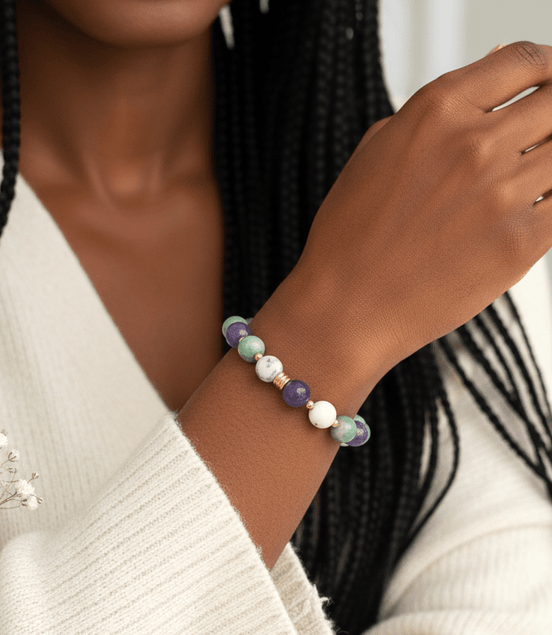 Bracelet Dépression burn - out en Amazonite, lépidolite, opale dendritique - Secret de Cristaux