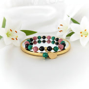 Bracelet deuil en pierre de rhodonite, malachite, tourmaline - Secret de Cristaux