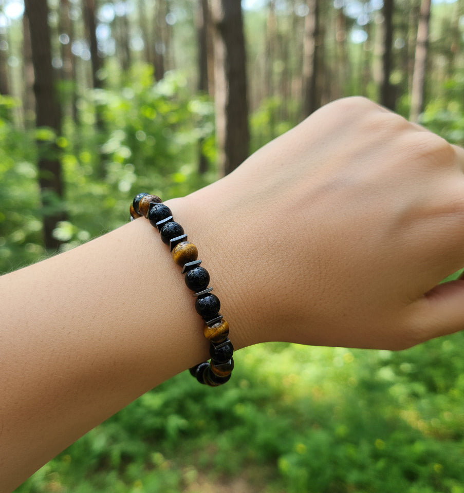 Bracelet de Protection, tourmaline noire, Obsidienne, œil de tigre - Secret de Cristaux