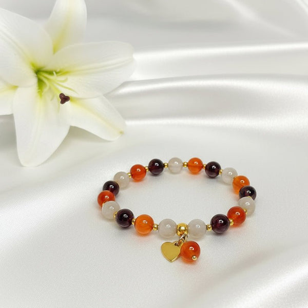 Bracelet Vitalité libido en cornaline grenat pierre de lune sur mesure - Secret de Cristaux